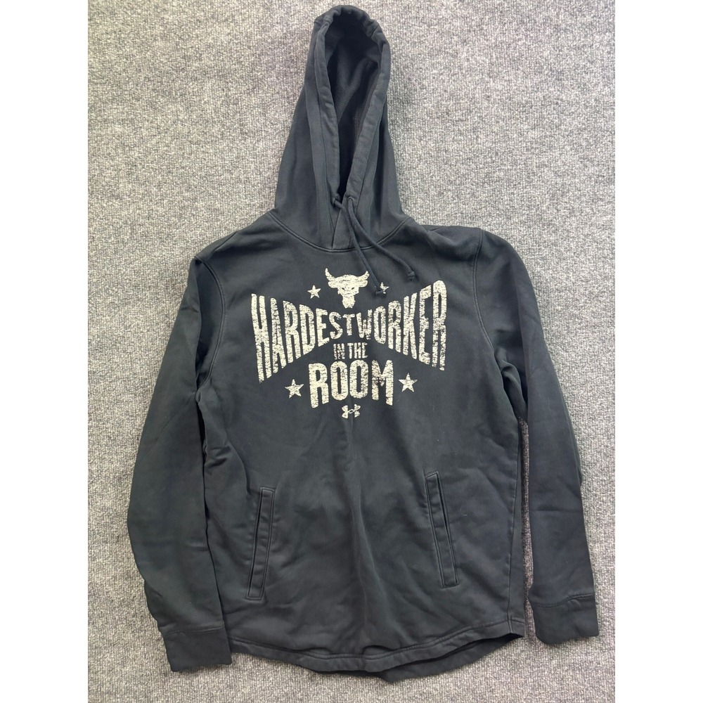 Under Armour Project Rock Hoodie Womens Medium Black Hardest Worker In The Room